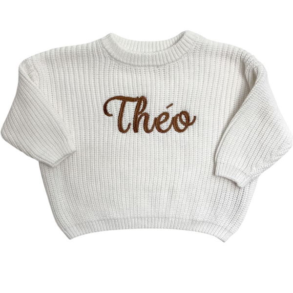 Personalized Embroidered Knit Sweater I Vanilla