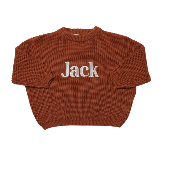 Personalized Embroidered Knit Sweater - Cinnamon