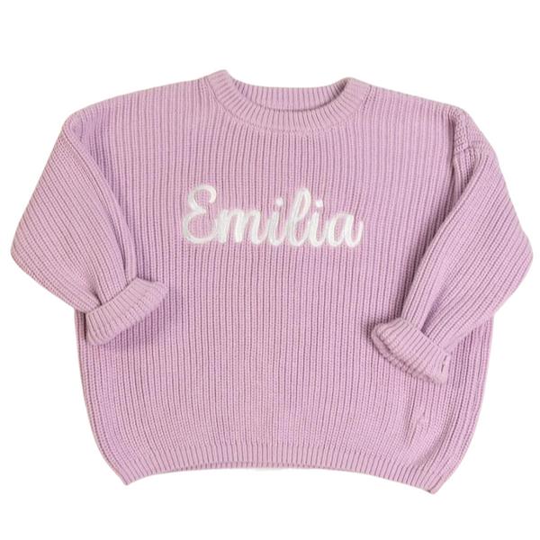 Personalized Embroidered Knit Sweater - Lavender