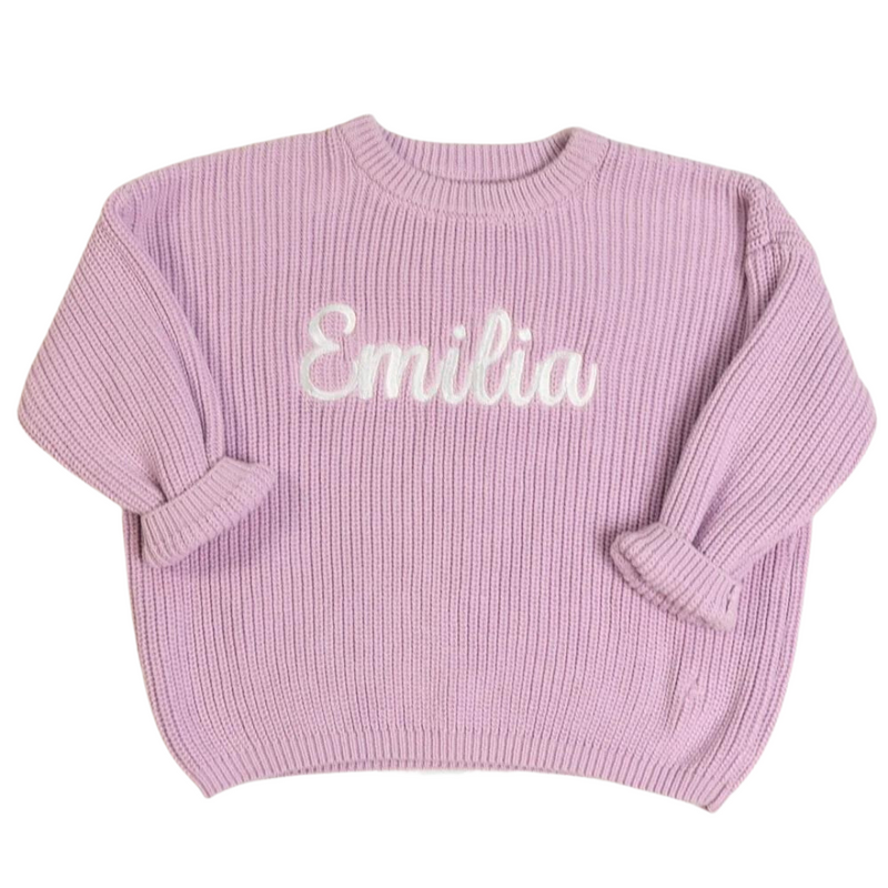 Personalized Embroidered Knit Sweater I Lavender