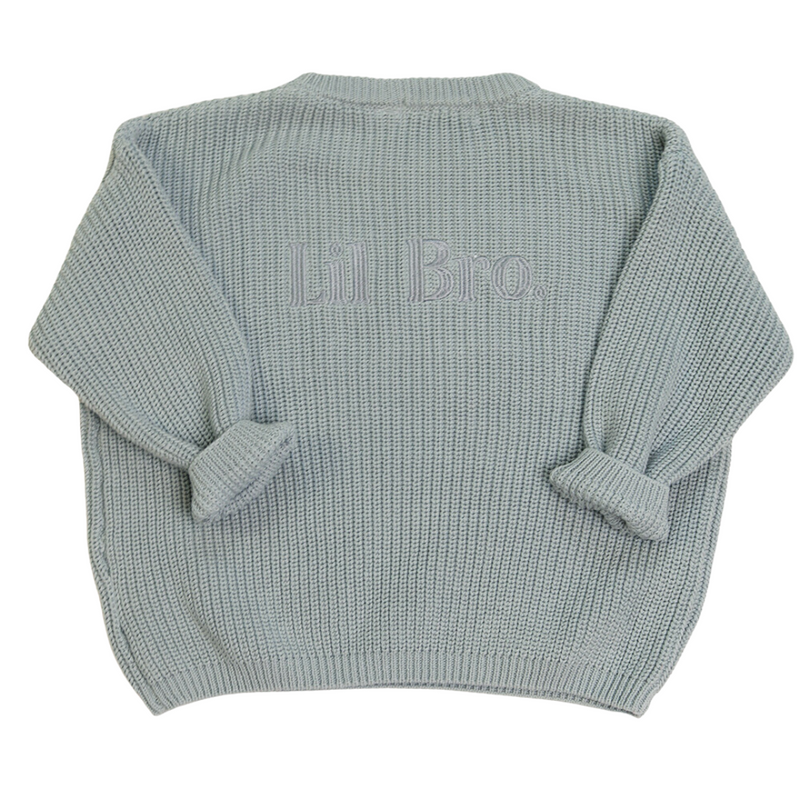 Personalized Embroidered Knit Sweater I Dusty Blue