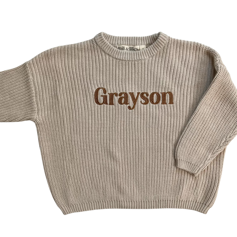 Personalized Embroidered Knit Sweater I Oatmeal