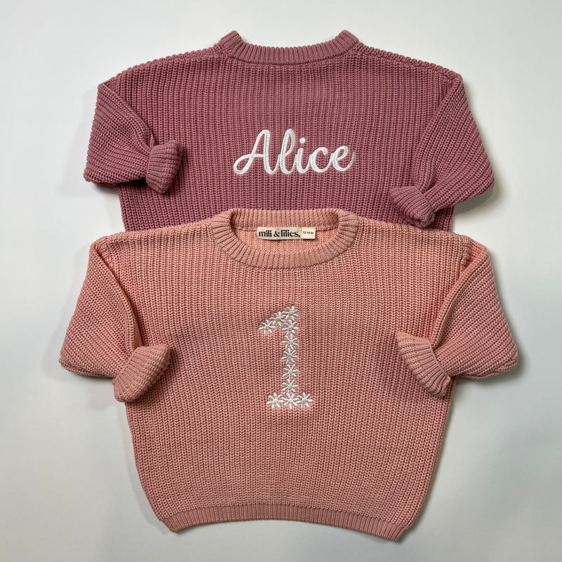 Personalized Embroidered Knit Sweater I Pink