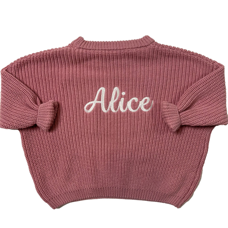 Personalized Embroidered Knit Sweater I Pink