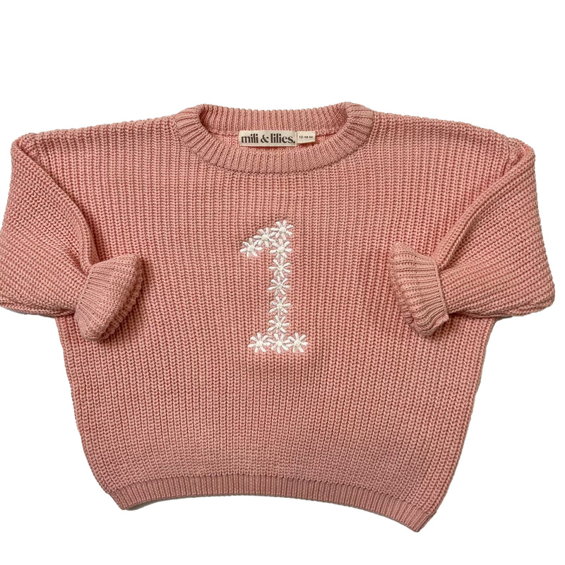 Personalized Embroidered Knit Sweater I Cotton Candy Pink