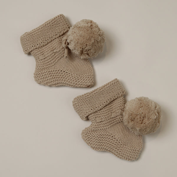 Baby Knitted Pom Pom Booties I Beige