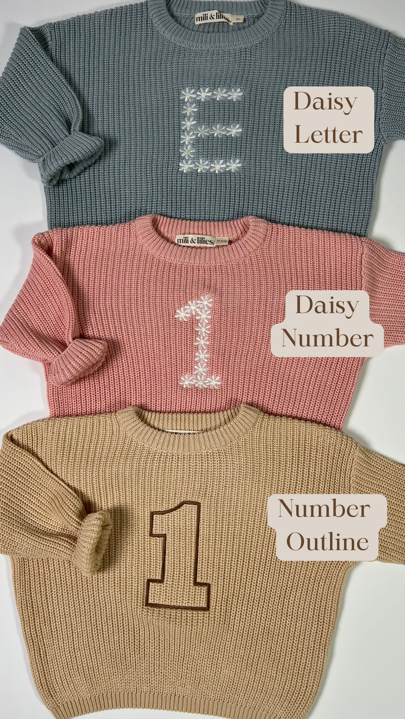 Personalized Embroidered Knit Sweater I Vanilla