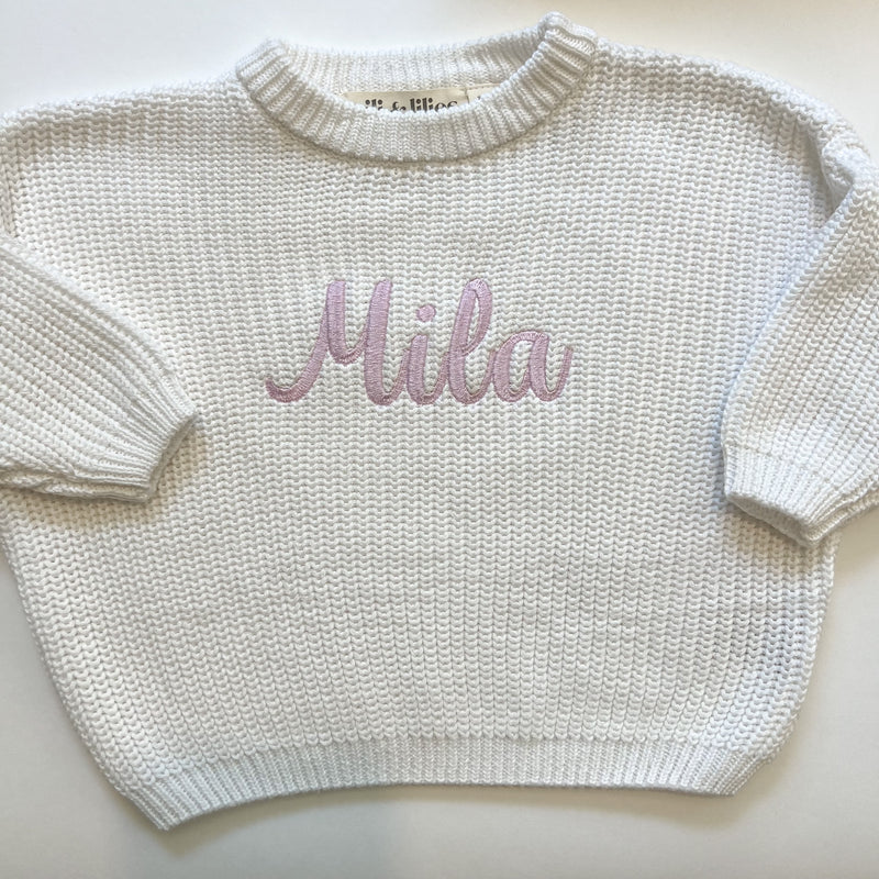 Personalized Embroidered Knit Sweater I Vanilla