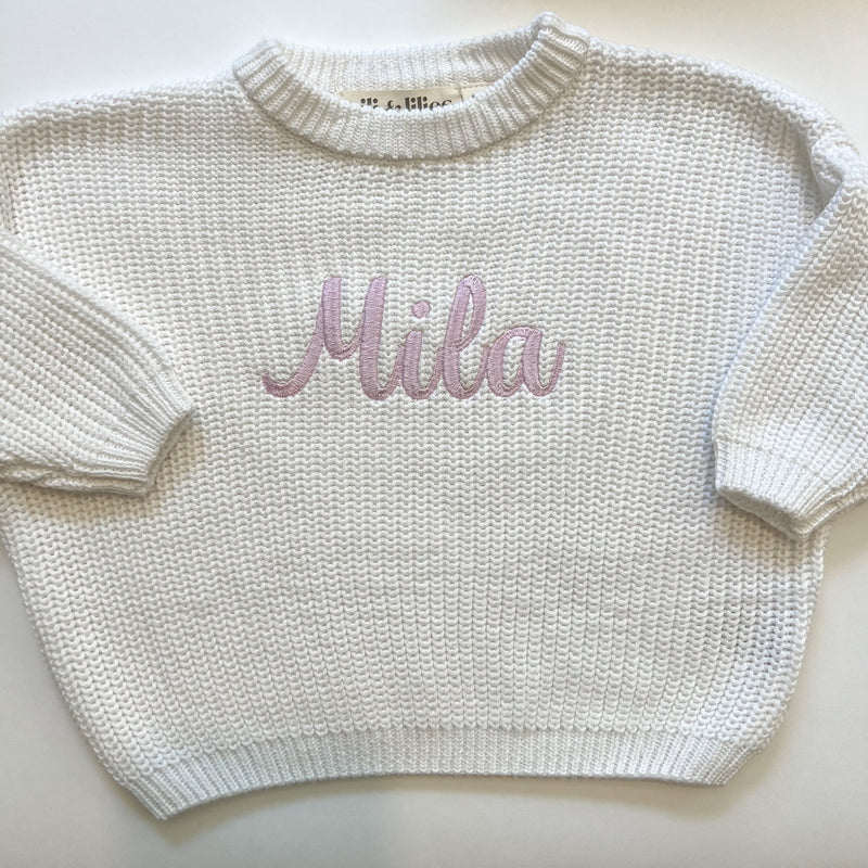 Personalized Embroidered Knit Sweater - Vanilla