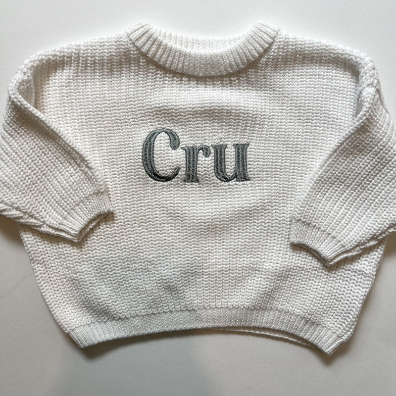 Personalized Embroidered Knit Sweater I Vanilla