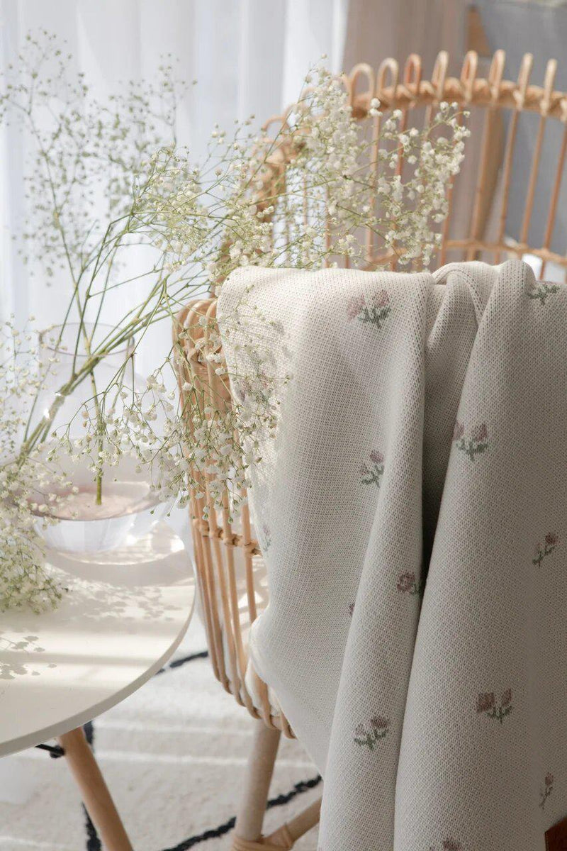 Vintage Floral Blanket - Milky-BLANKET-LOOM KNIT-Mili & Lilies