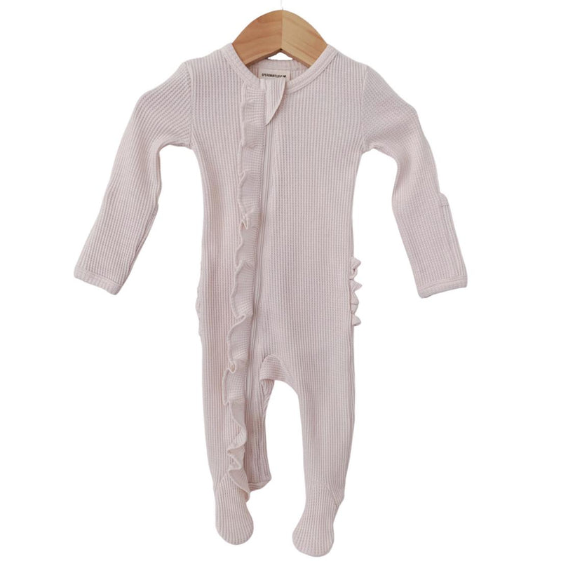 Ruffle Zip Organic Waffle Footie - Snow-Zip footie-SpearmintLOVE-Mili & Lilies