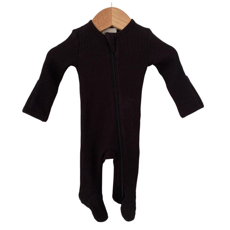 Basic Zip Organic Waffle Footie - Black-Zip footie-SpearmintLOVE-Mili & Lilies