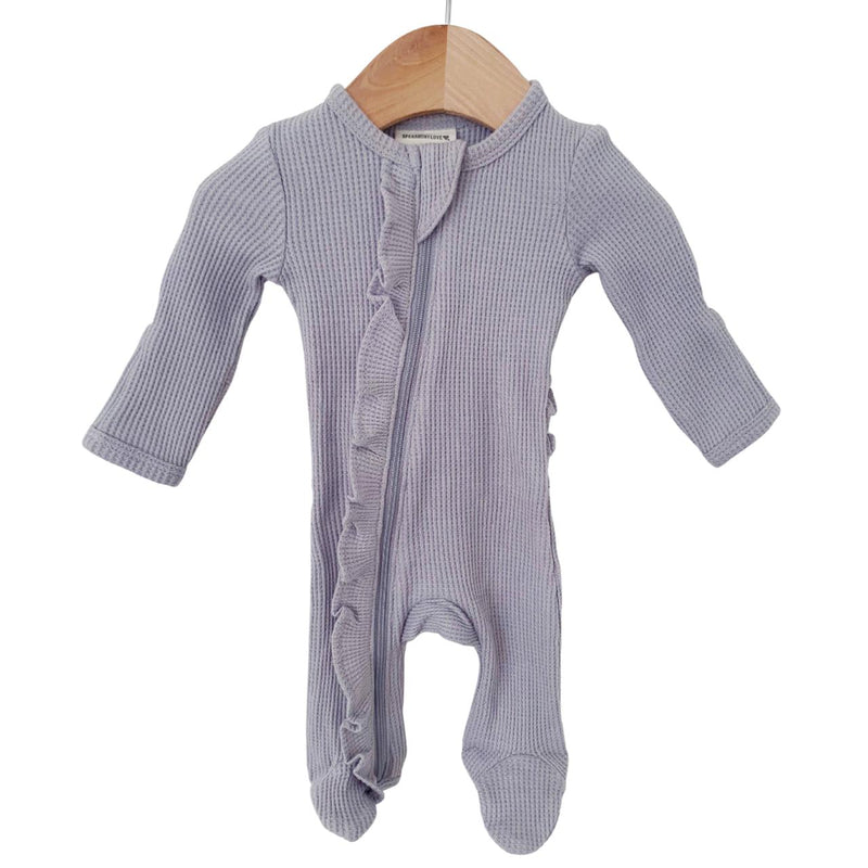 Ruffle Zip Organic Waffle Footie - Silver-Zip footie-SpearmintLOVE-Mili & Lilies