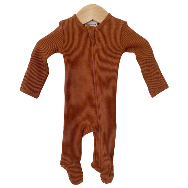 Basic Zip Organic Waffle Footie - Caramel-Zip footie-SpearmintLOVE-Mili & Lilies