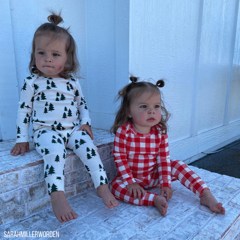 2-Piece Set Organic Waffle - Red Plaid