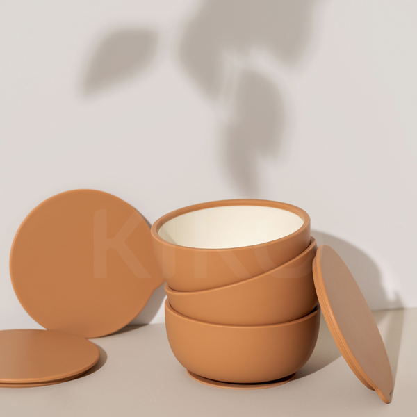 Silicone bowl and lid Tan Kiko the label and mili and lilies 