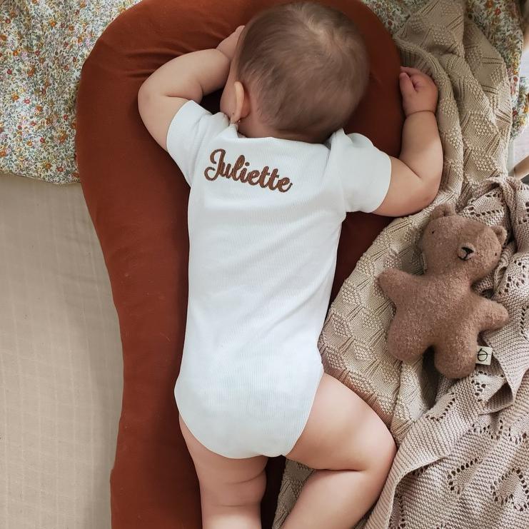 Personalized Embroidered Short Sleeve Bodysuit - Milk-BODYSUIT-Personalized Clothing-Mili & Lilies