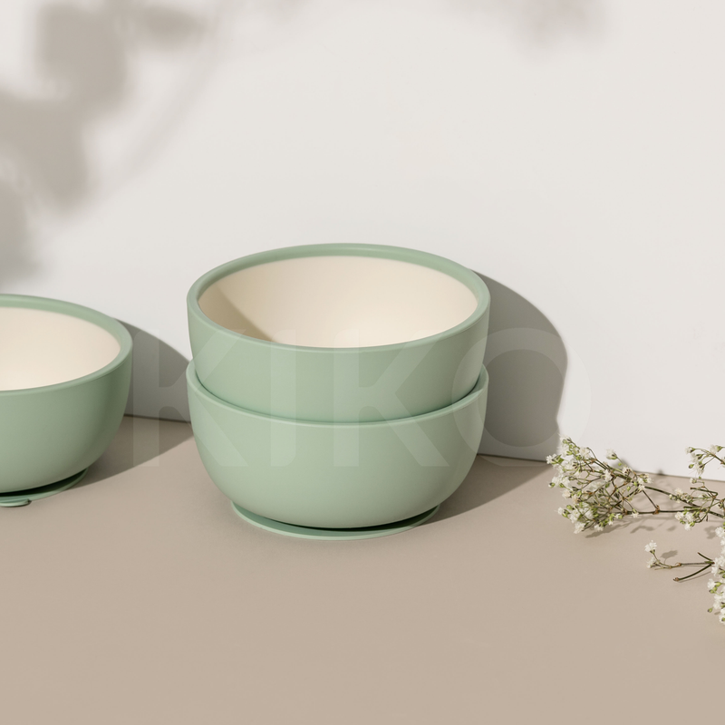 Silicone bowl and lid sage Kiko the label and mili and lilies 