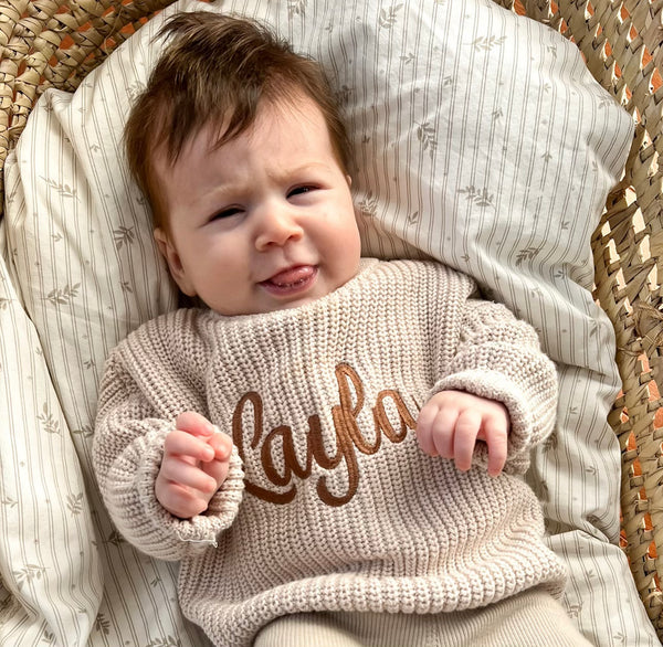 Personalized Embroidered Knit Sweater I Oatmeal