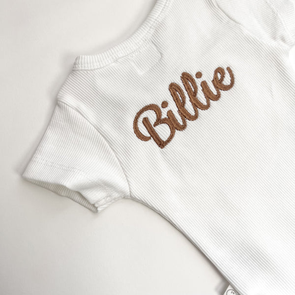 Personalized Embroidered Short Sleeve Bodysuit - Milk-BODYSUIT-Personalized Clothing-Mili & Lilies