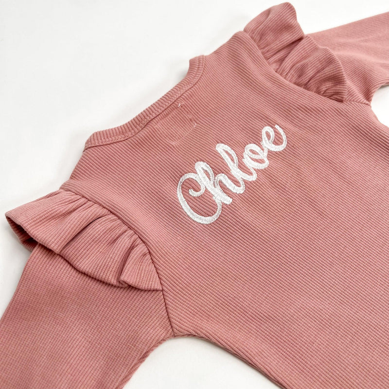 Personalized Embroidered Footed Pyjama - Rose-FOOTIE-Personalized Clothing-Mili & Lilies