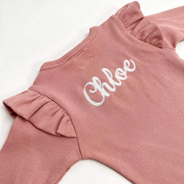 Personalized Embroidered Long Sleeve Bodysuit - Rose-BODYSUIT-Personalized Clothing-Mili & Lilies