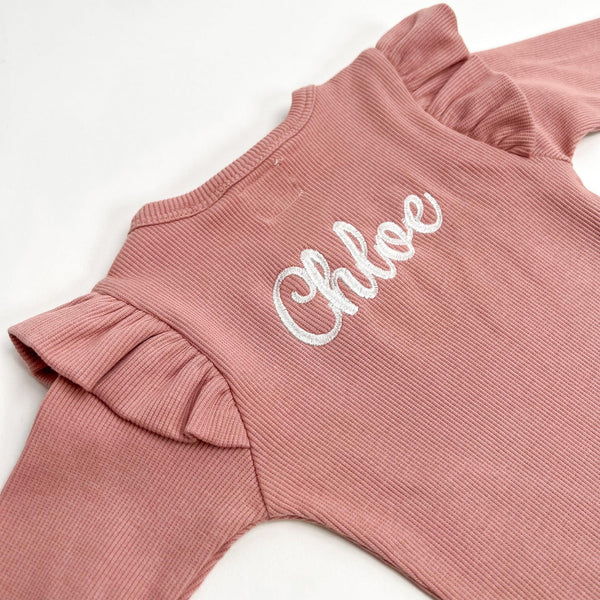 Personalized Embroidered Long Sleeve Bodysuit - Rose-BODYSUIT-Personalized Clothing-Mili & Lilies