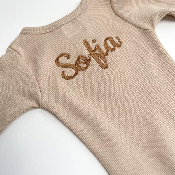 Personalized Embroidered Long Sleeve Bodysuit - Pebble-BODYSUIT-Personalized Clothing-Mili & Lilies