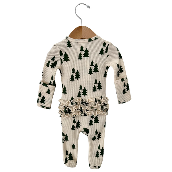 Pyjama Zip Gaufé À Volants Biologique - Forest Green Trees