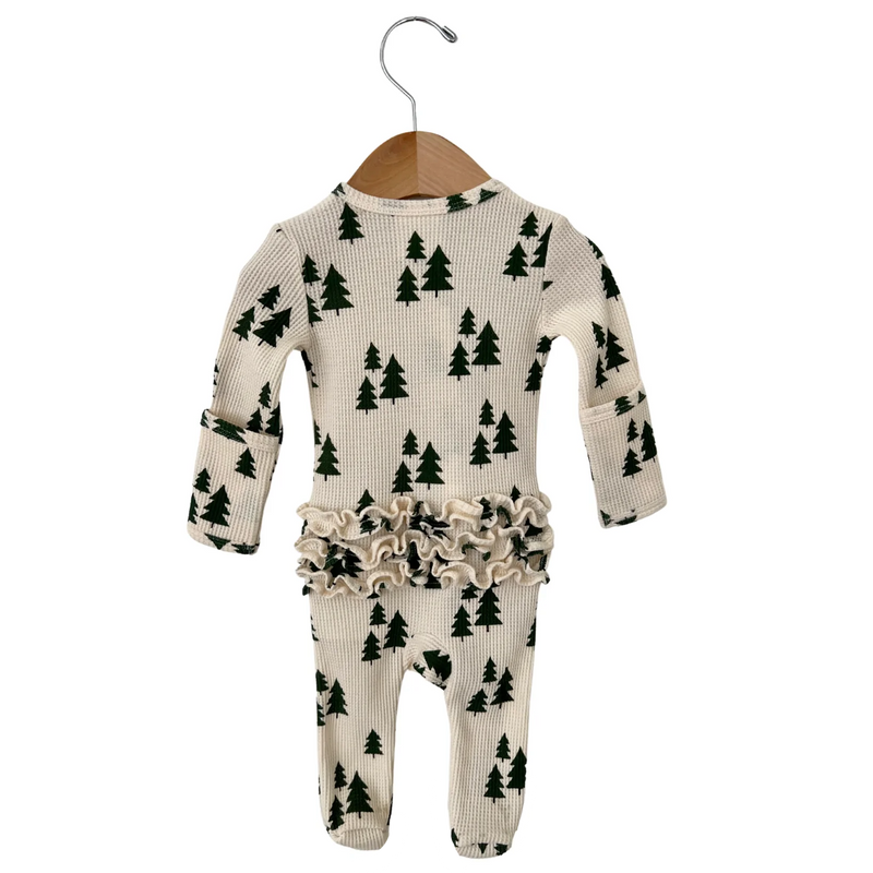 Pyjama Zip Gaufé À Volants Biologique - Forest Green Trees