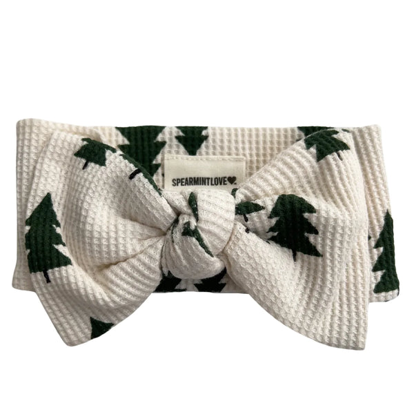 Organic Waffle Knot Bow - Forest Green Trees