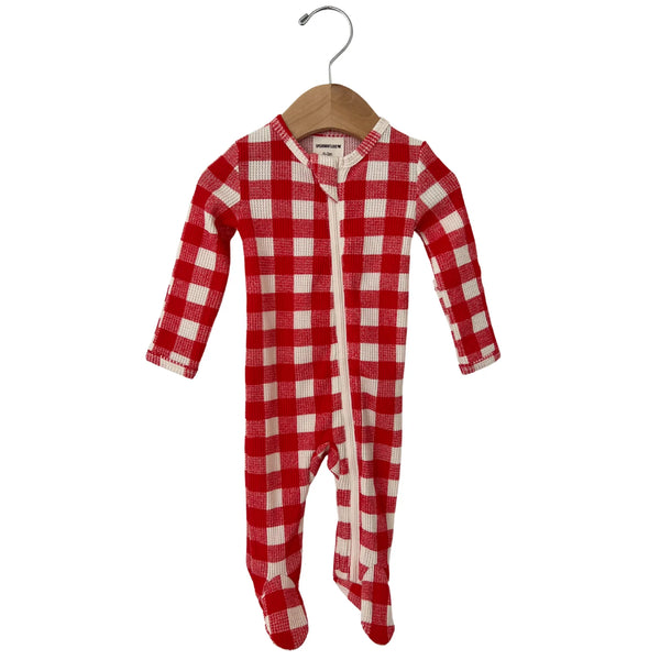 Basic Pyjama À Pieds Zip Biologique Gaufré I Tartan rouge