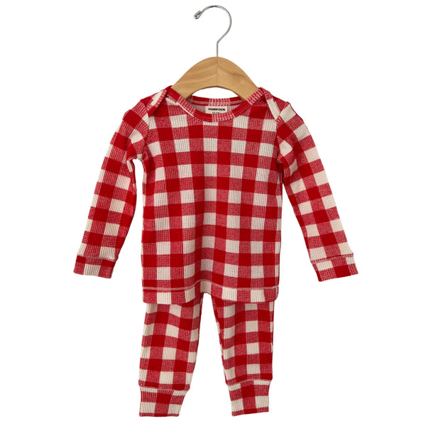 2-Piece Set Organic Waffle - Red Plaid