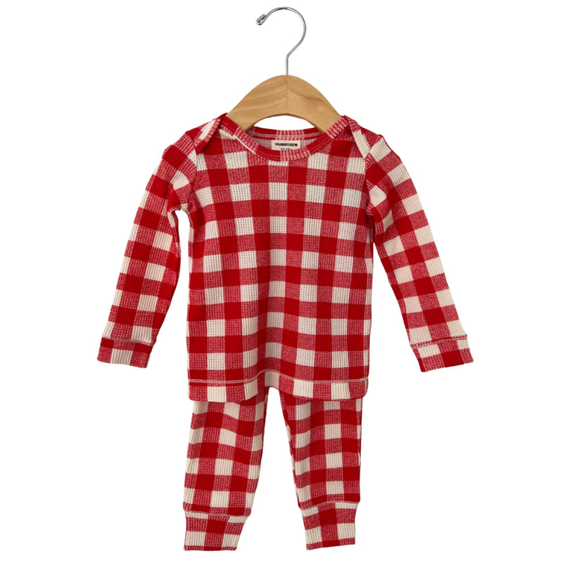 2-Piece Set Organic Waffle - Red Plaid