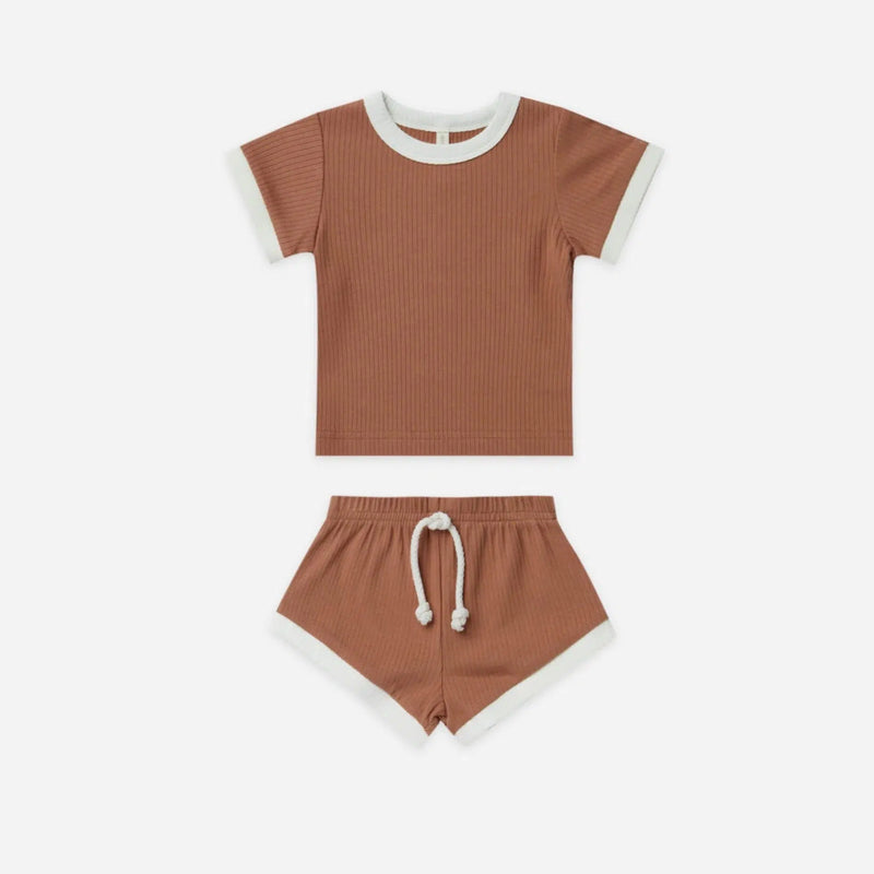 Ribbed Short Two Piece Set - Amber-Top and Bottom Set-QUINCY MAE-Mili & Lilies