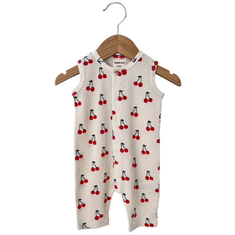 Organic Waffle Easy Romper - Cherries