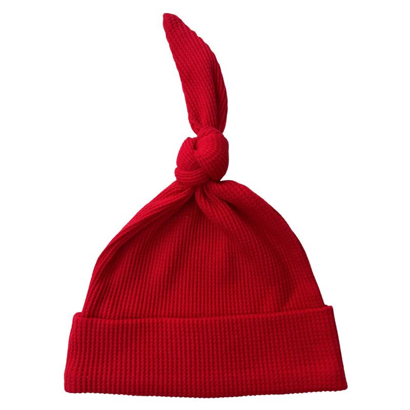 Bonnet À Nœud Gaufré Biologique - Rouge