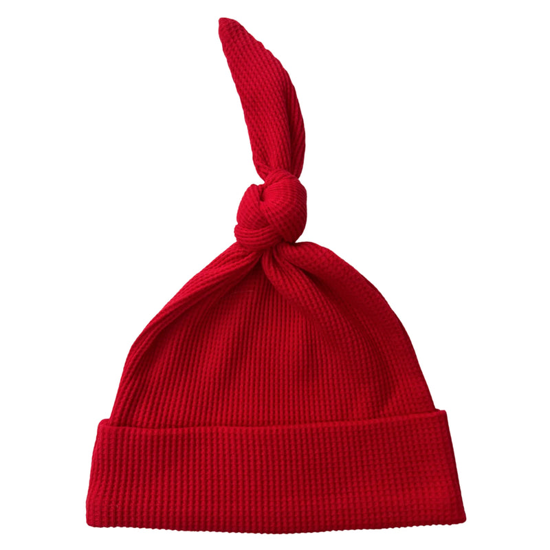 Organic Waffle Knot Beanie - Red