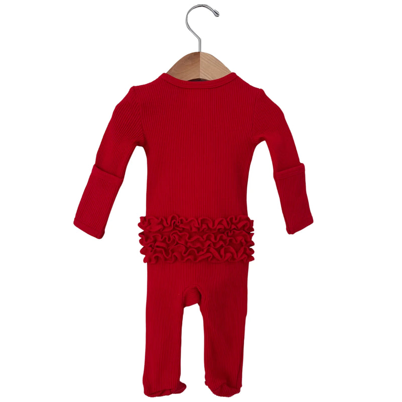 Ruffle Zip Organic Waffle Footie -  Red