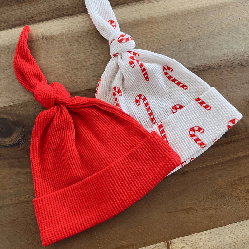 Bonnet À Nœud Gaufré Biologique - Rouge