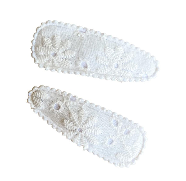 Fabric Snap Clips | Twin Packs - White Broderie-CLIP-Little and Fern-Mili & Lilies