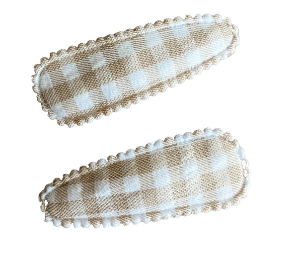 Fabric Snap Clips | Twin Packs - Beige Gingham-CLIP-Little and Fern-Mili & Lilies