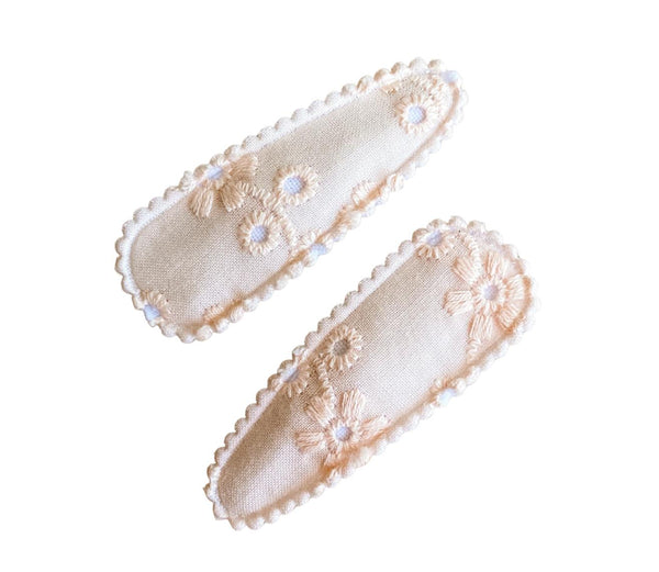 Fabric Snap Clips | Twin Packs - Baby Pink Embroidery-CLIP-Little and Fern-Mili & Lilies