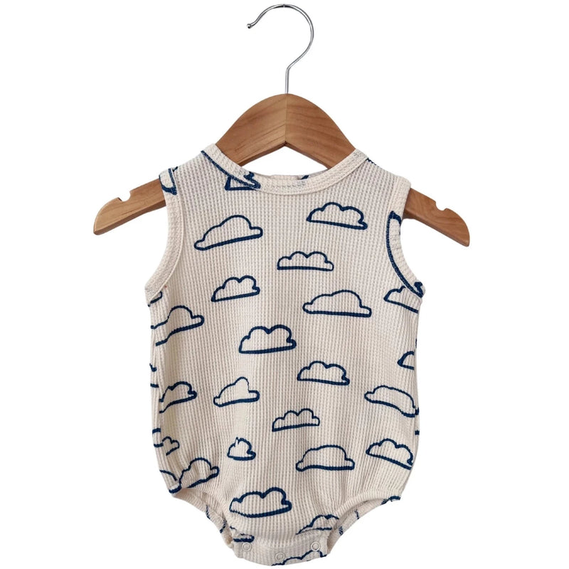 Organic Waffle Bubble Romper - Cloud