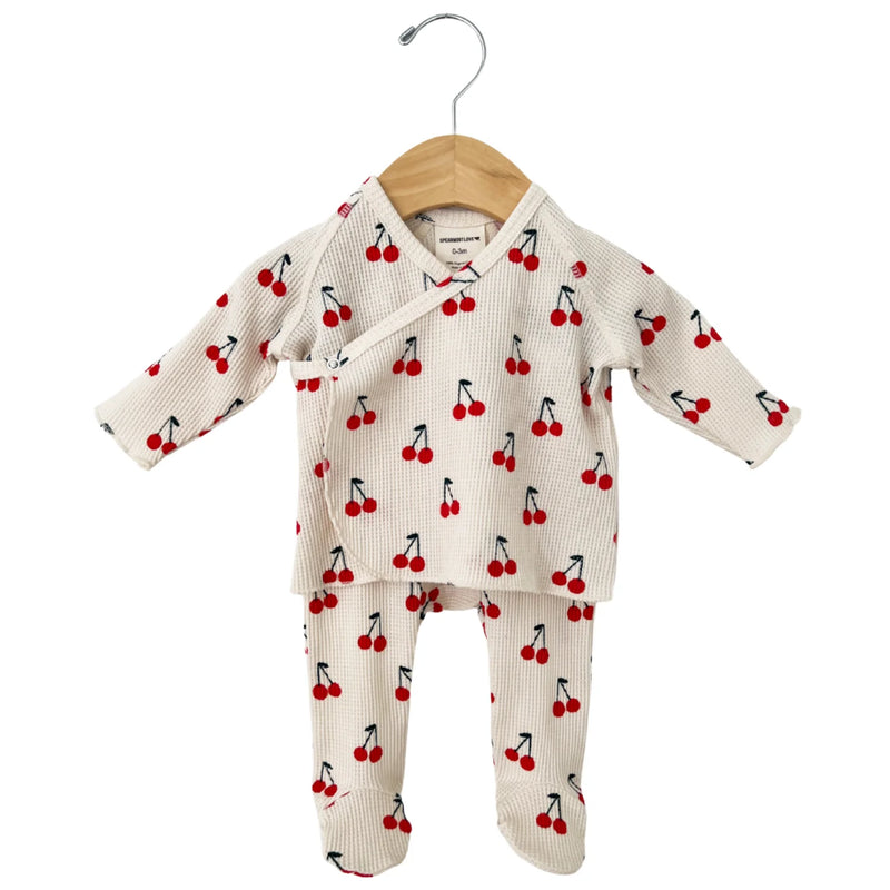 Organic Waffle Kimono & Pant Set - Cherries