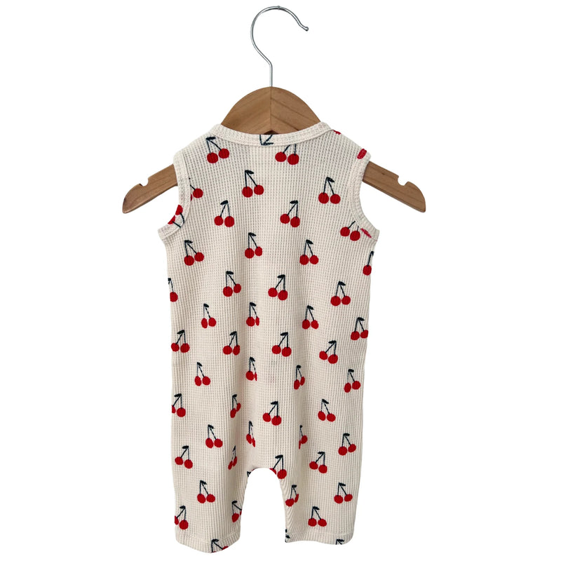 Organic Waffle Easy Romper - Cherries